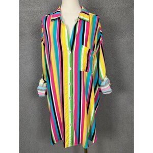 Anne Cole Multicolor Button-Up Striped Cover-Up Shirt Dress Plus Size 22/24 NWTs